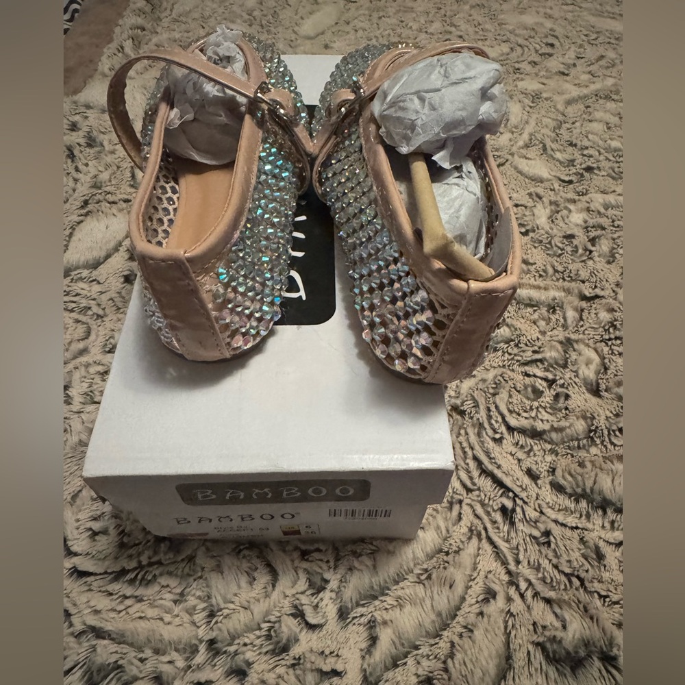 Bamboo Iridescent Sequin Flats with Tan Strap - Picture 4 of 4